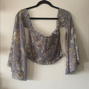 Floral Smocked cropped Blouse with Bell Sleeves|Shein|Large|NWOT